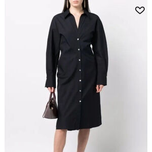 VINCE Pointed Collar Cotton Shirt Dress Medium Black Midi Minimalist Work $368